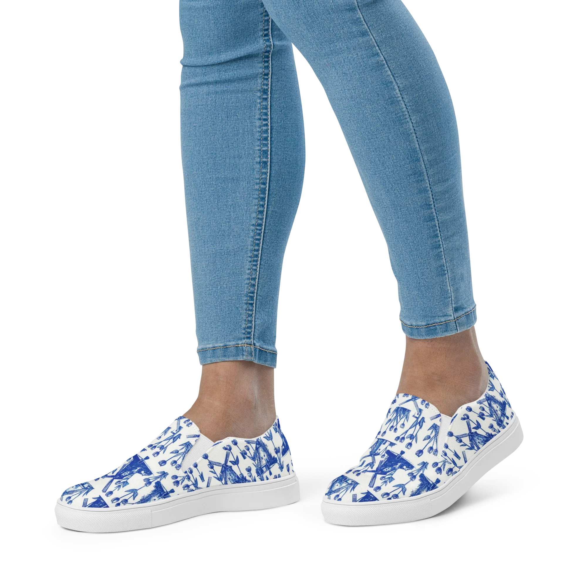 Bluebell Windmills on Women's Slip-On Canvas Shoes — Front