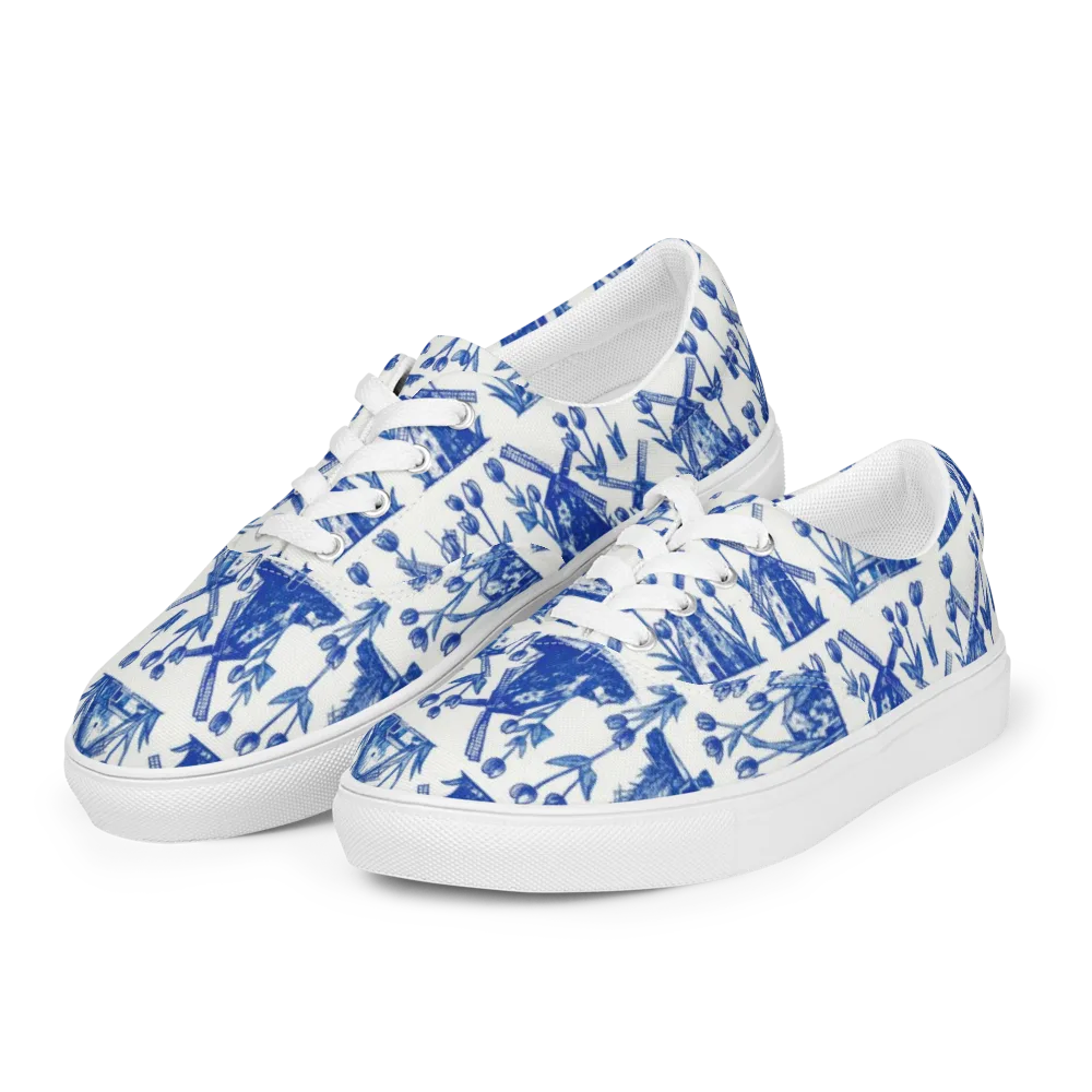 Bluebell Windmills on Men's Lace-Up Canvas Shoes — Left Front