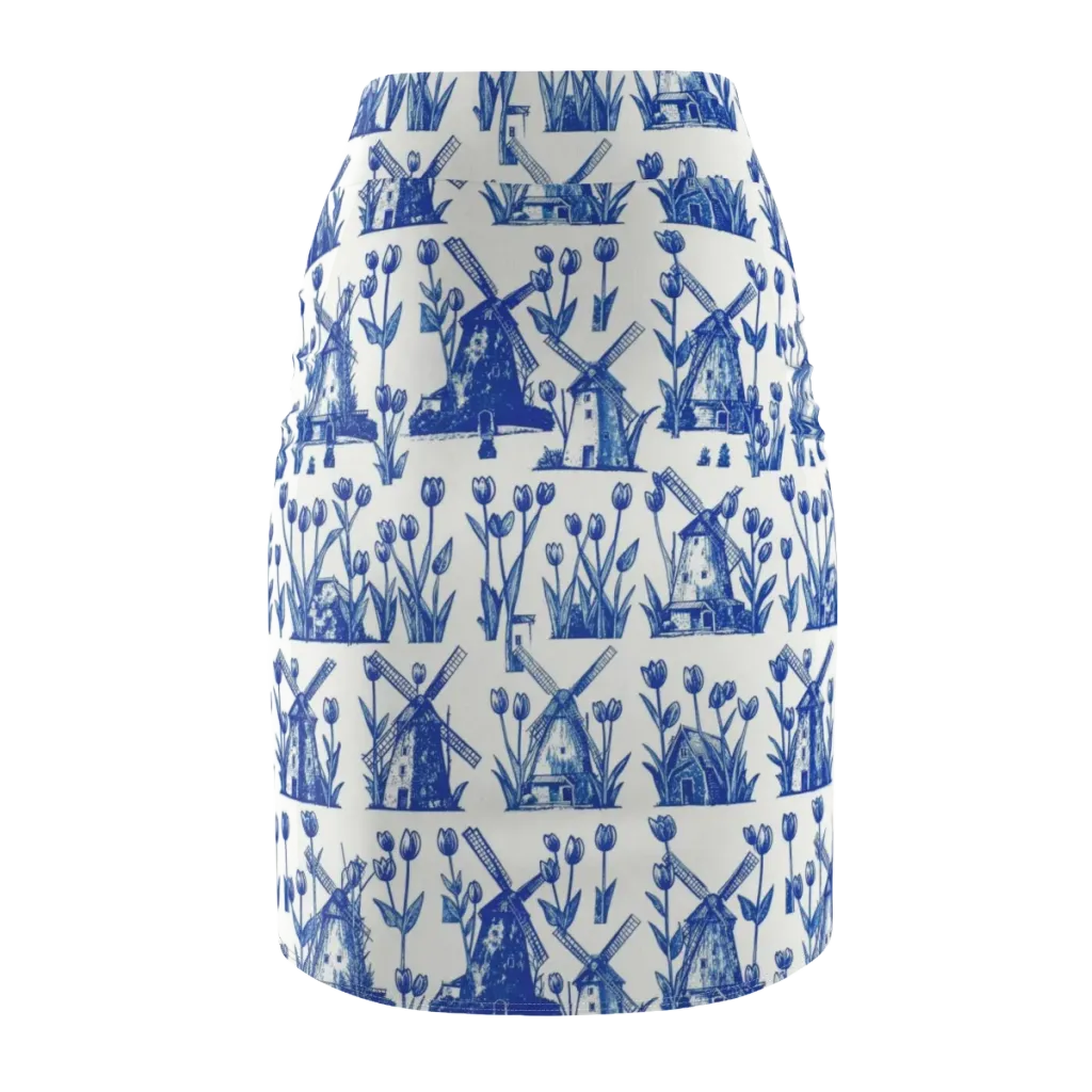 Bluebell Windmills on Pencil Skirt — Back
