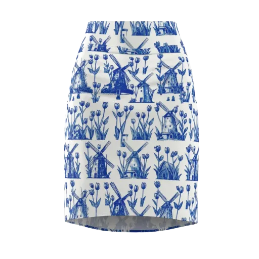 Bluebell Windmills on a Pencil Skirt