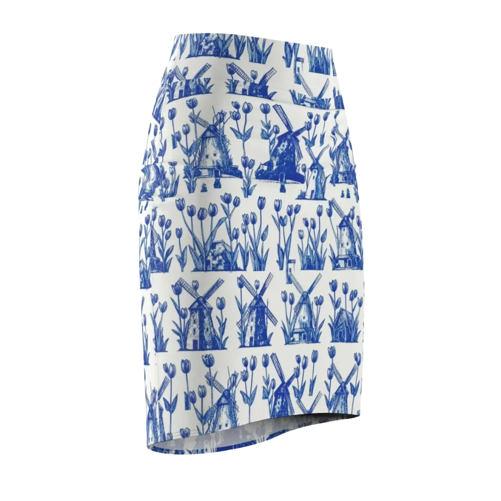 Bluebell Windmills on Pencil Skirt — Front Side