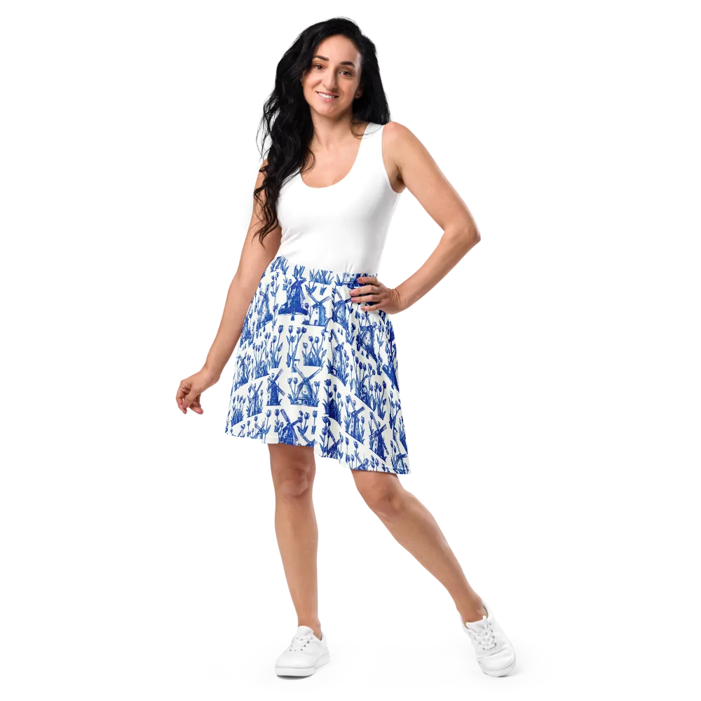Bluebell Windmills on Skater Skirt — Front