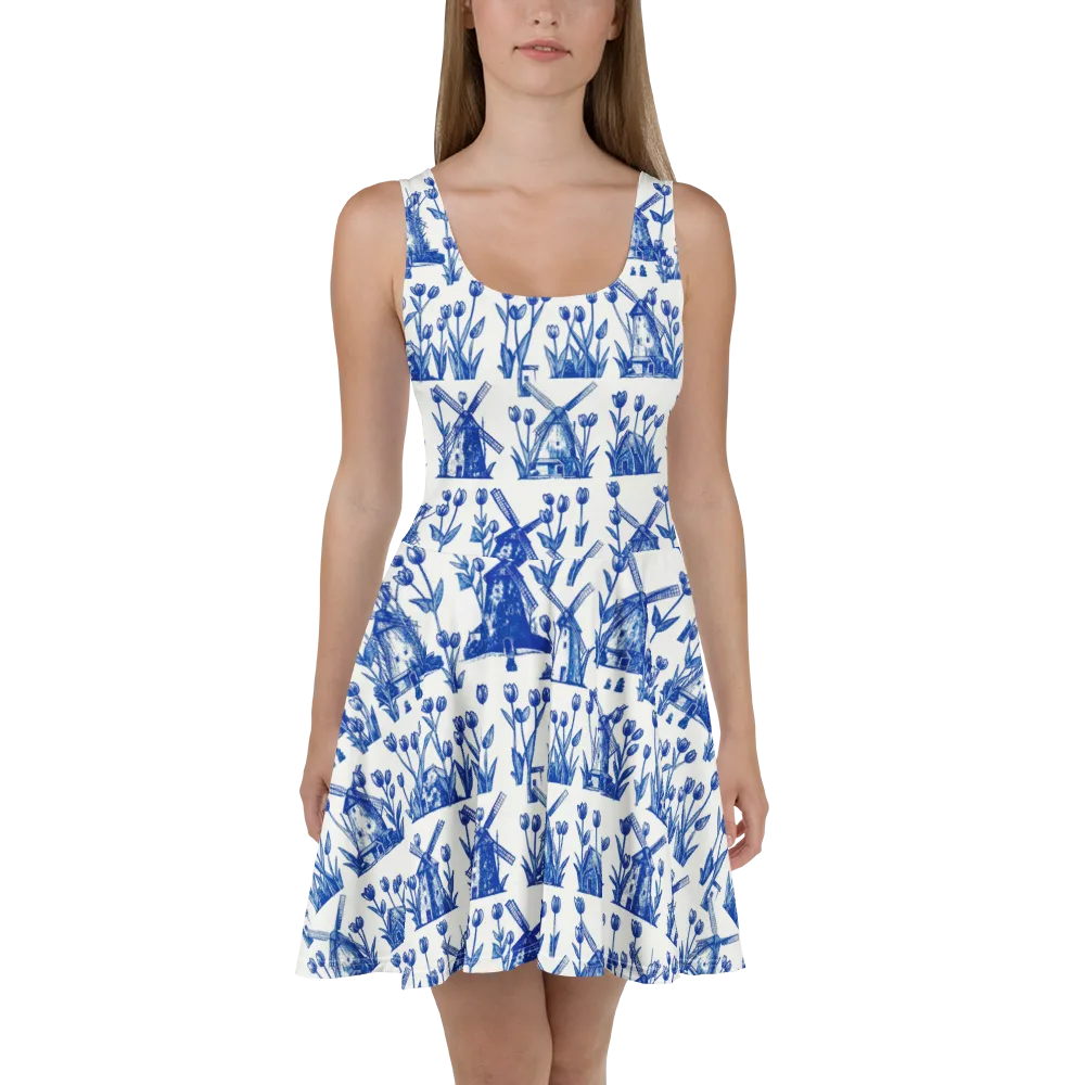 Bluebell Windmills on Skater Dress — Front