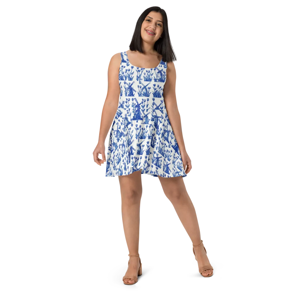Bluebell Windmills on Skater Dress — Front