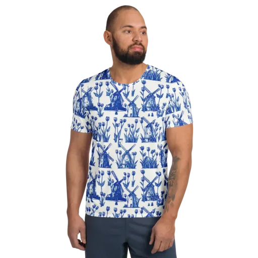 Bluebell Windmills on a Men's Athletic T-Shirt