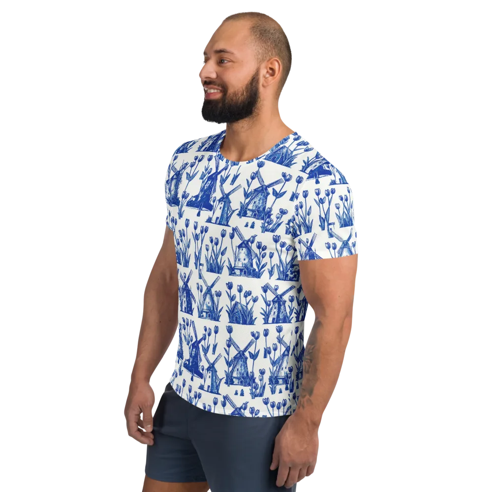 Bluebell Windmills on Men's Athletic T-Shirt — Left