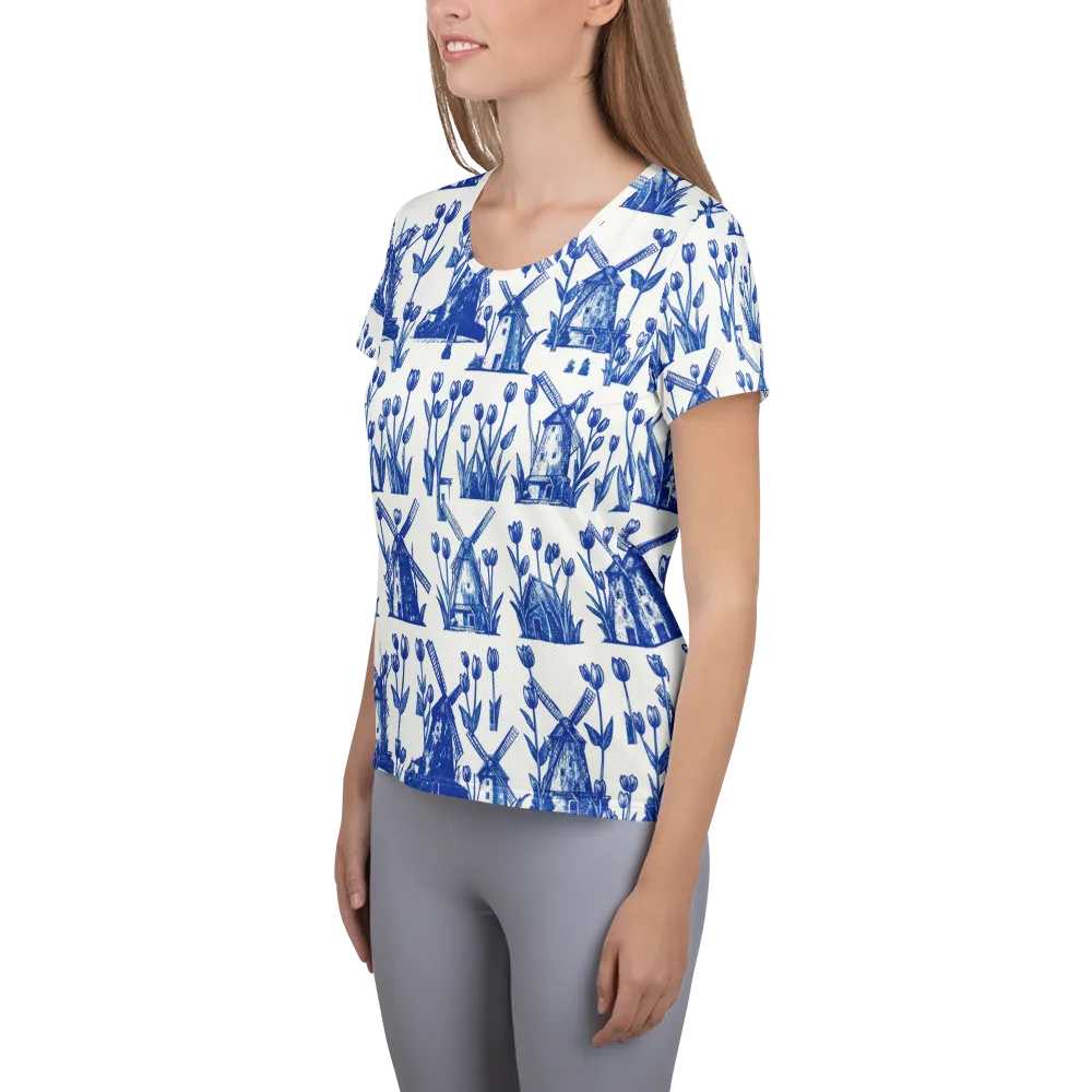 Bluebell Windmills on Women's Athletic T-Shirt — Left