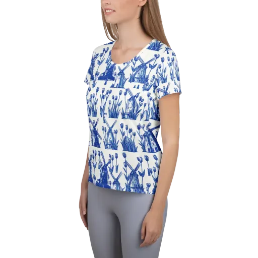 Bluebell Windmills on a Women's Athletic T-Shirt