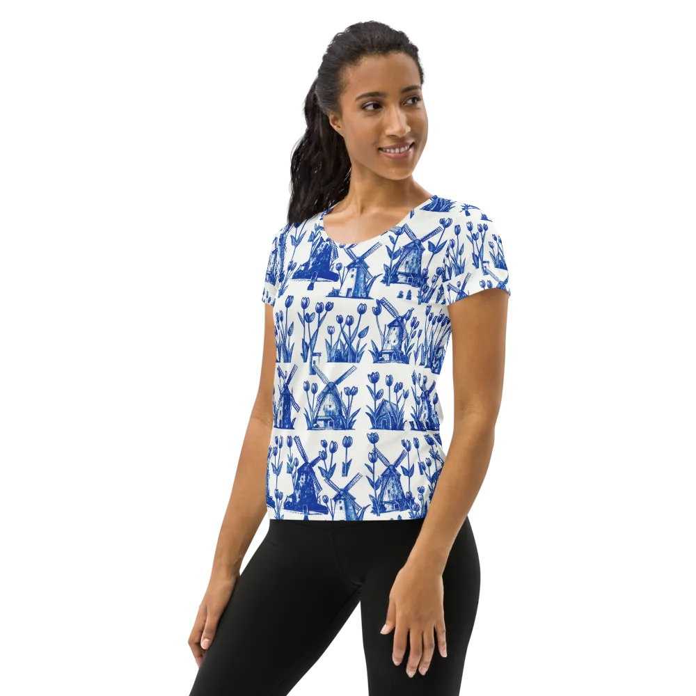 Bluebell Windmills on Women's Athletic T-Shirt — Left