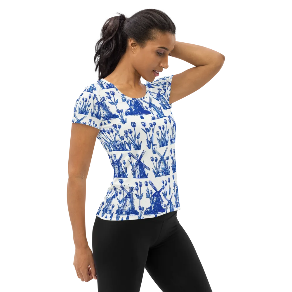 Bluebell Windmills on Women's Athletic T-Shirt — Right