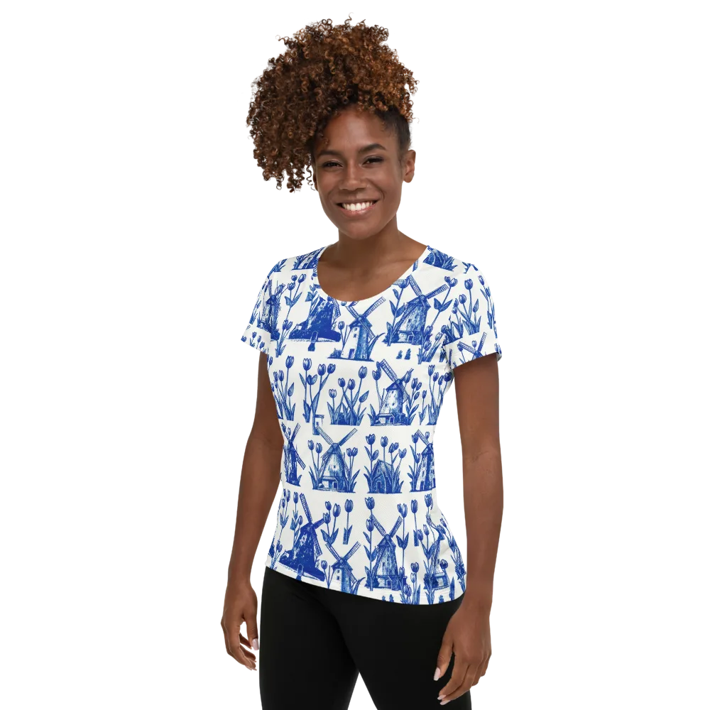 Bluebell Windmills on Women's Athletic T-Shirt — Left