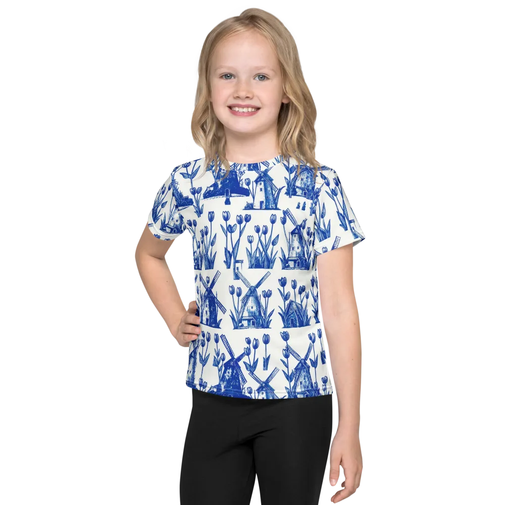 Bluebell Windmills on Kids Crew Neck T-Shirt — Front