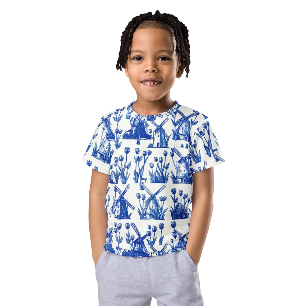 Bluebell Windmills on Kids Crew Neck T-Shirt — Front