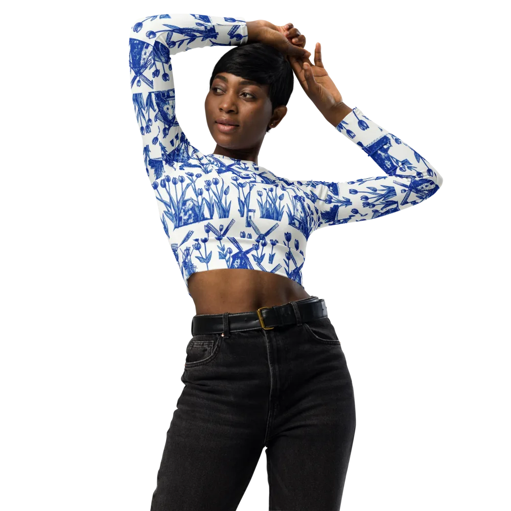 Bluebell Windmills on Long Sleeve Crop Top — Front