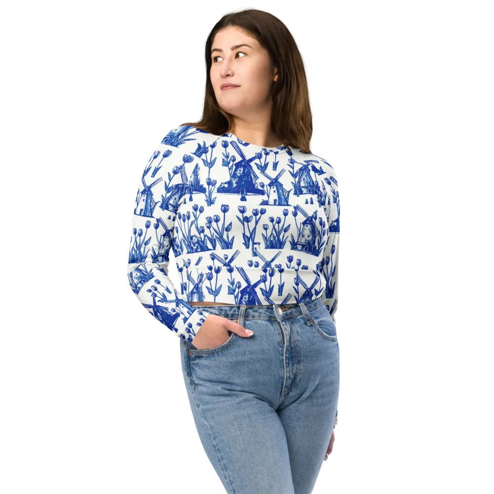 Bluebell Windmills on Long Sleeve Crop Top — Front
