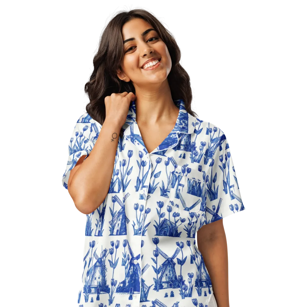 Bluebell Windmills on Women's Short Sleeve Pajama Top — Front