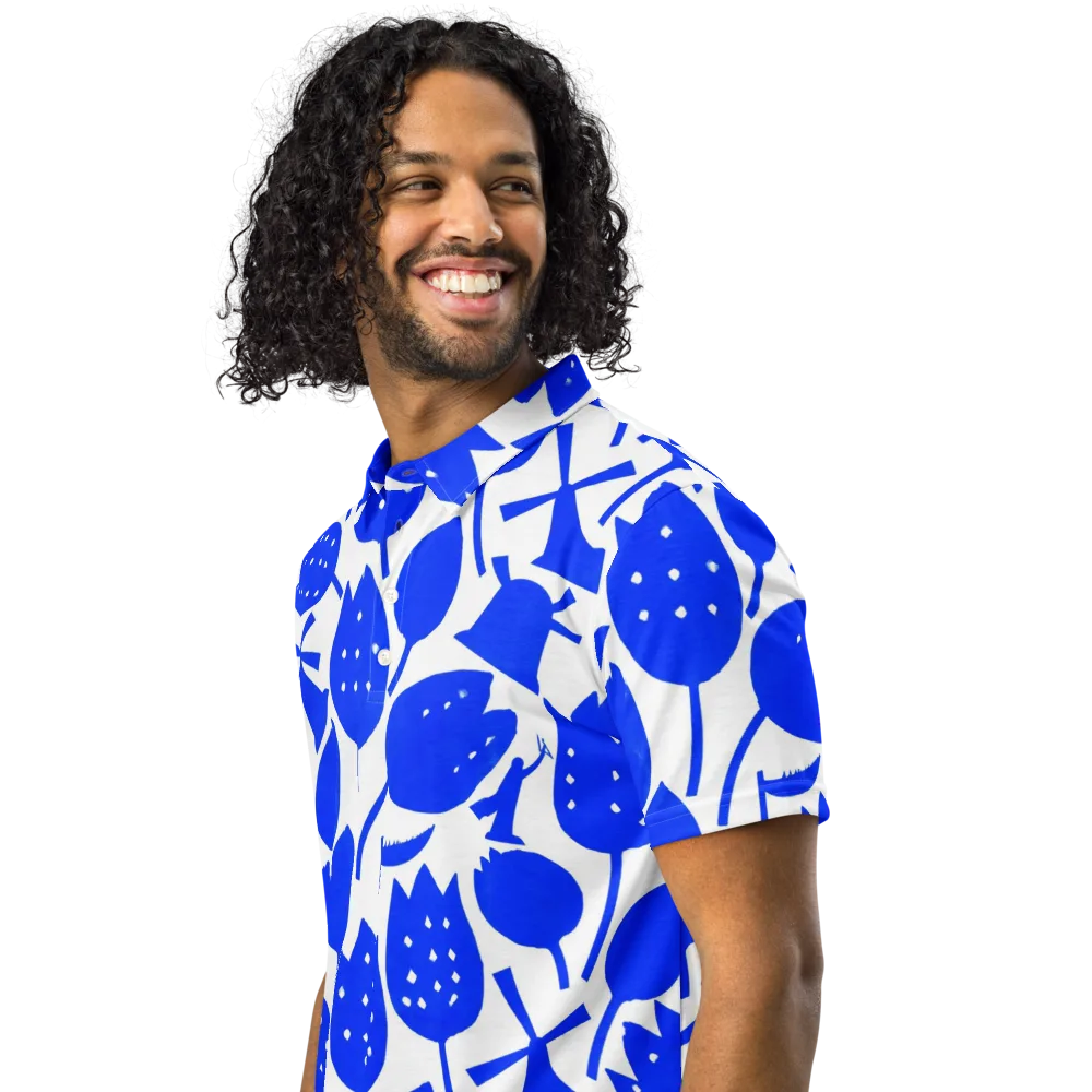 Bluebell Static on Men's Slim Fit Polo Shirt — Left Front