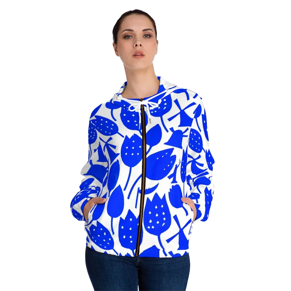 Bluebell Static on Women's Full-Zip Hoodie — Front On Person