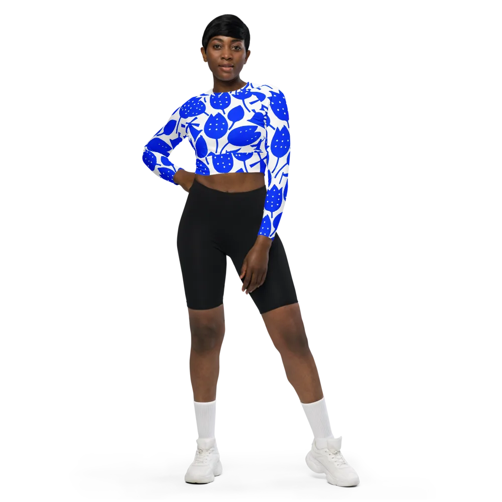 Bluebell Static on Long Sleeve Crop Top — Front