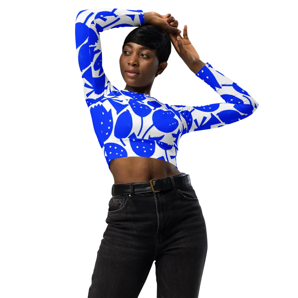Bluebell Static on Long Sleeve Crop Top — Front