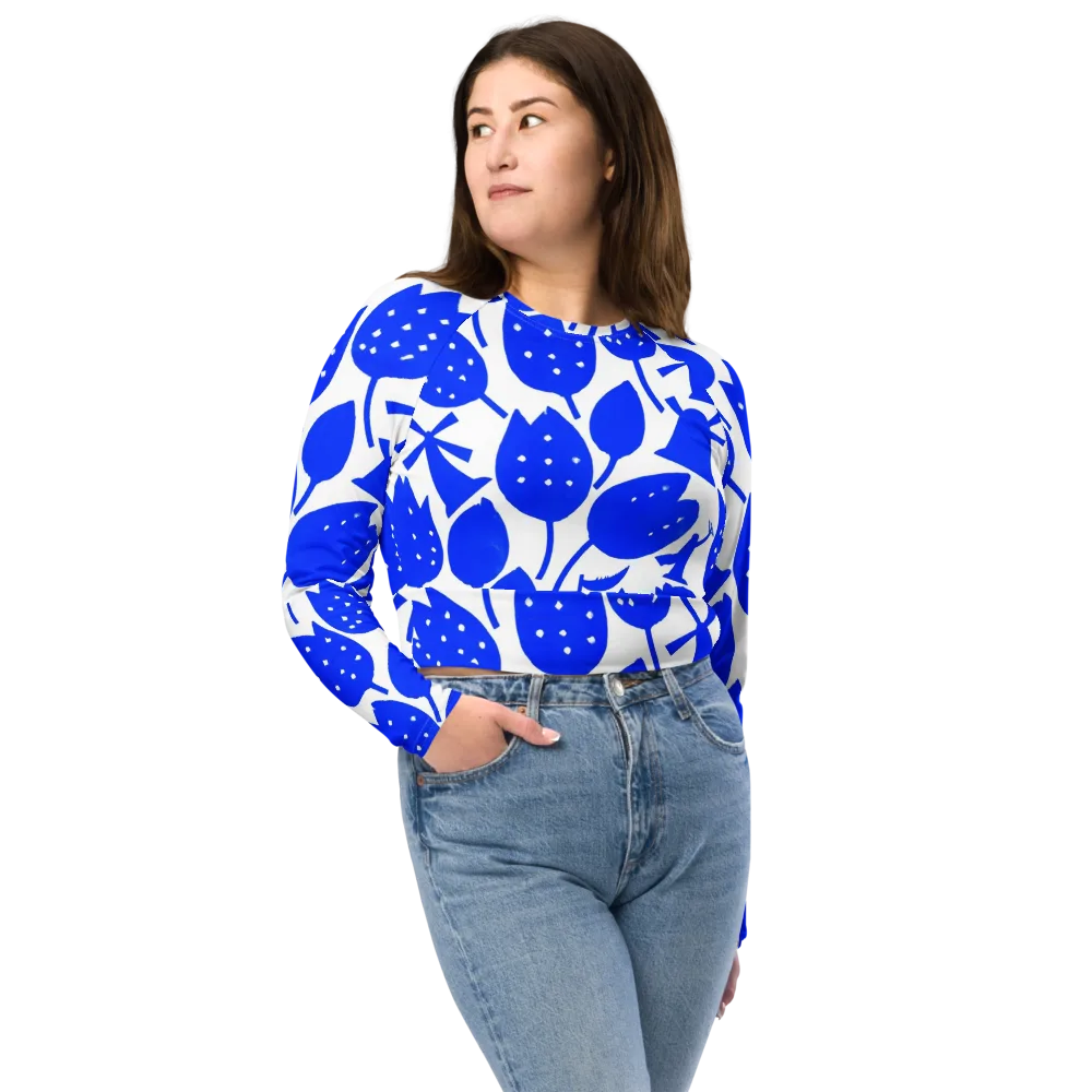 Bluebell Static on Long Sleeve Crop Top — Front
