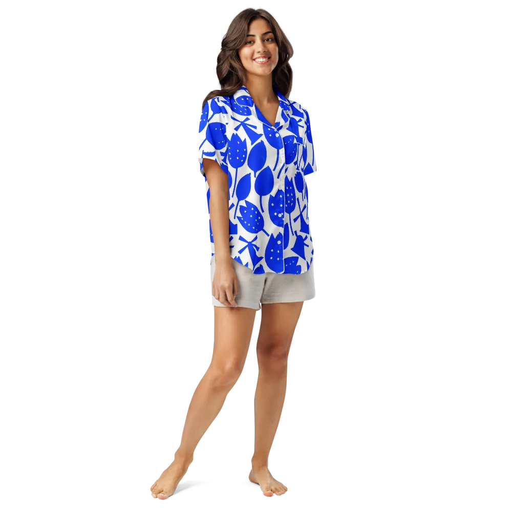 Bluebell Static on Women's Short Sleeve Pajama Top — Front