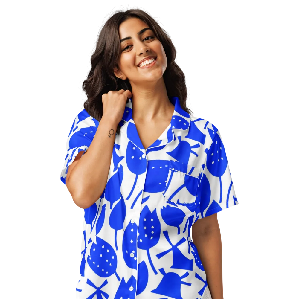 Bluebell Static on Women's Short Sleeve Pajama Top — Front