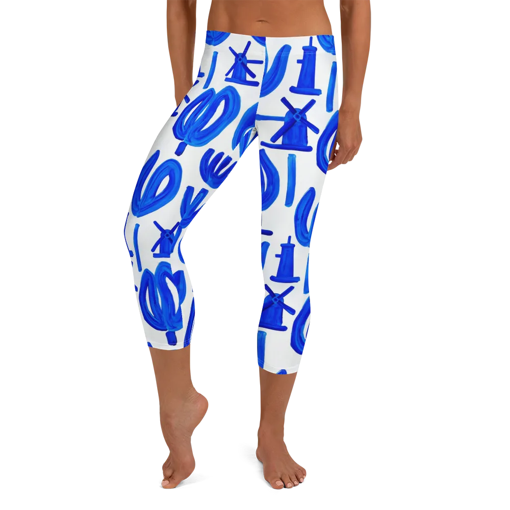 Cobalt Wind Garden on Capri Leggings — Front
