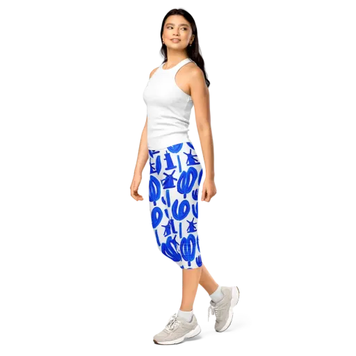 Cobalt Wind Garden on a Capri Leggings