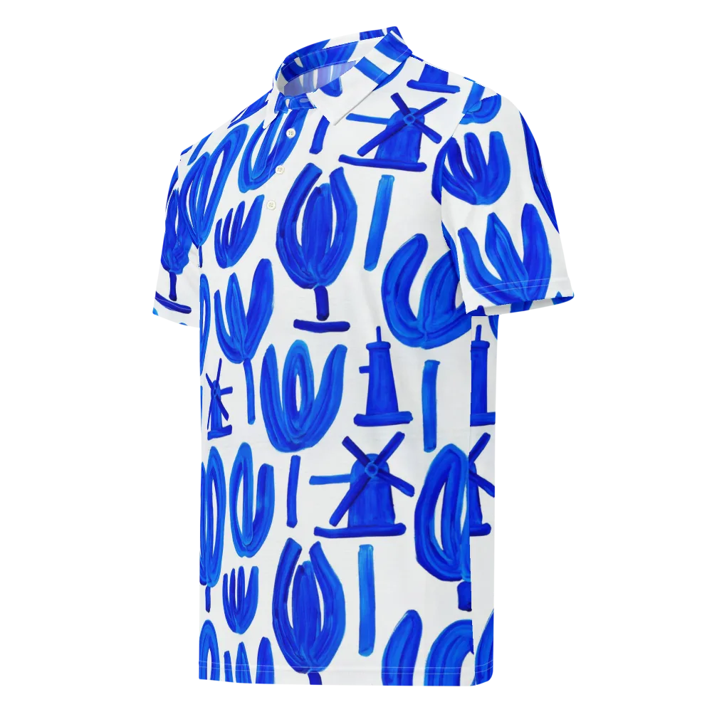 Cobalt Wind Garden on Men's Slim Fit Polo Shirt — Left Front