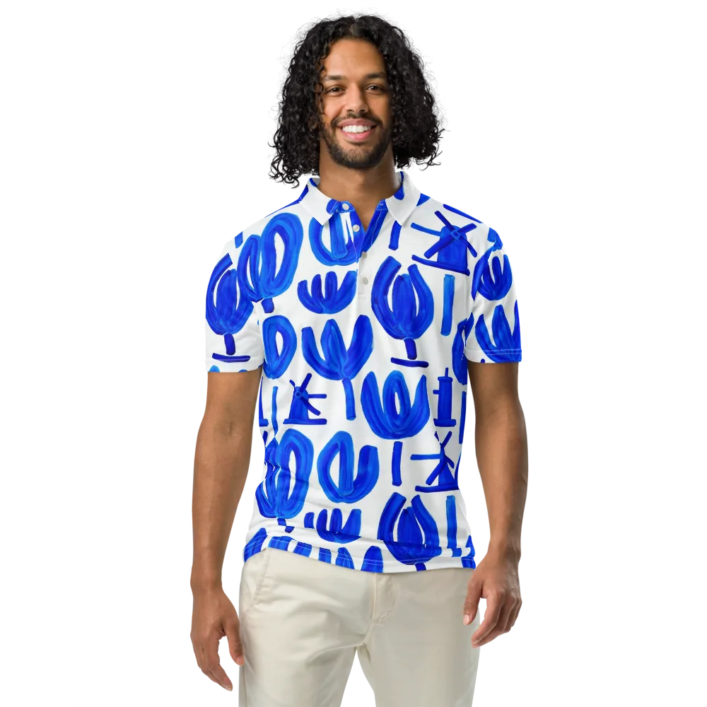 Cobalt Wind Garden on Men's Slim Fit Polo Shirt — Front