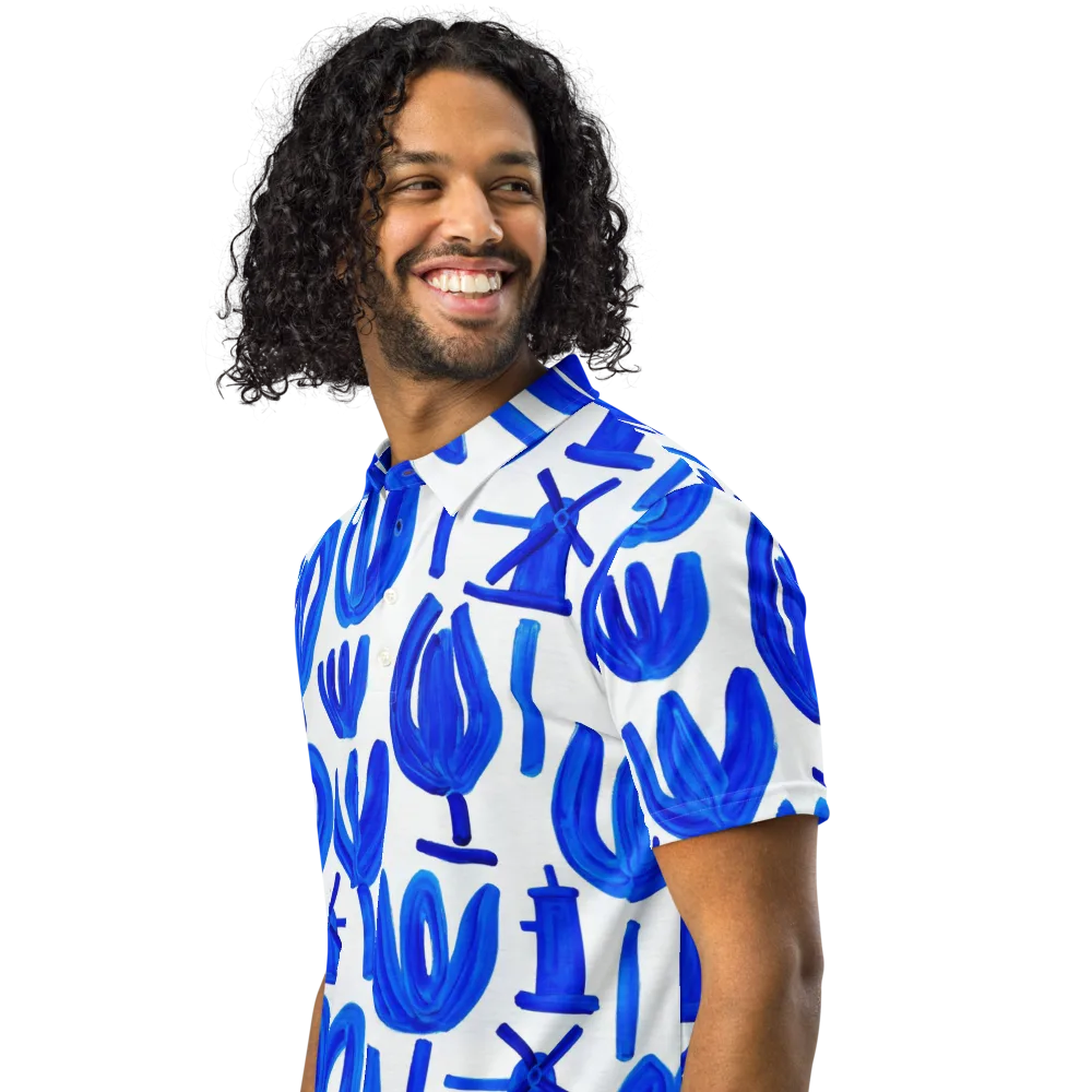 Cobalt Wind Garden on Men's Slim Fit Polo Shirt — Left Front