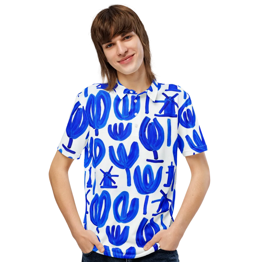 Cobalt Wind Garden on Men's Slim Fit Polo Shirt — Front
