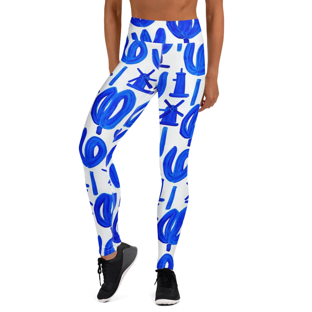 Cobalt Wind Garden on Yoga Leggings — Front