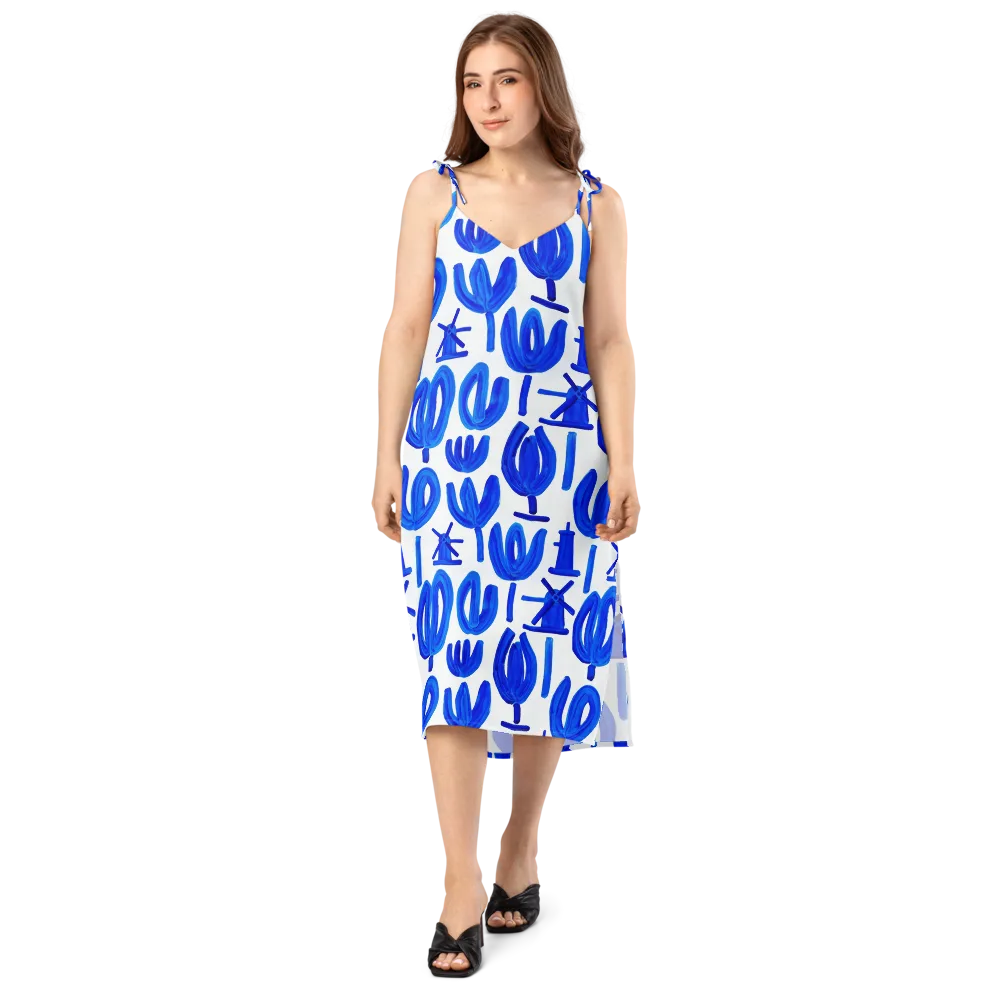Cobalt Wind Garden on Slip Dress — Front