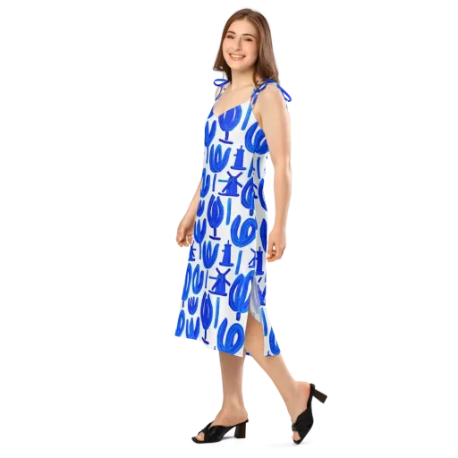 Cobalt Wind Garden on a Slip Dress