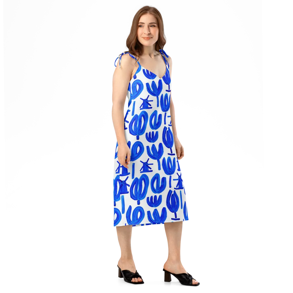 Cobalt Wind Garden on Slip Dress — Right Front