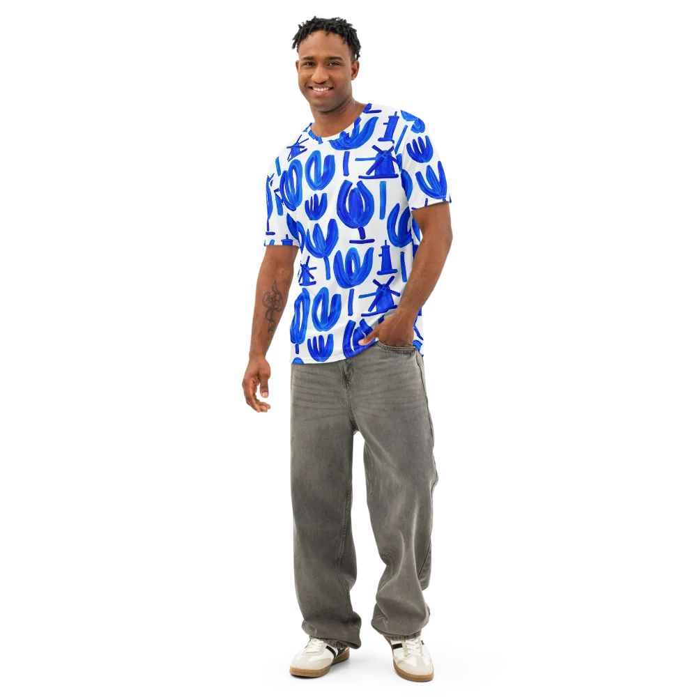 Cobalt Wind Garden on Men's Cotton Crew Neck T-Shirt — Front
