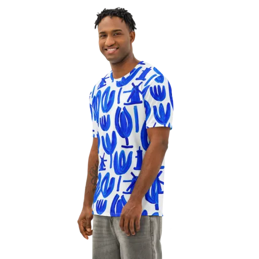 Cobalt Wind Garden on a Men's Cotton Crew Neck T-Shirt