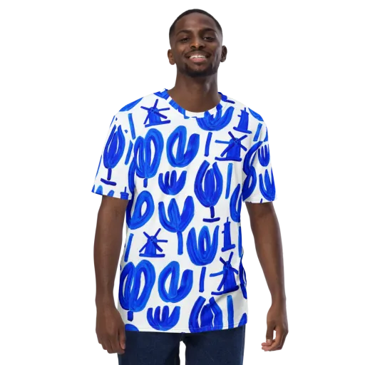 Cobalt Wind Garden on a Men's Crew Neck T-Shirt