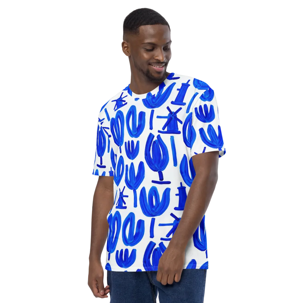 Cobalt Wind Garden on Men's Crew Neck T-Shirt — Left