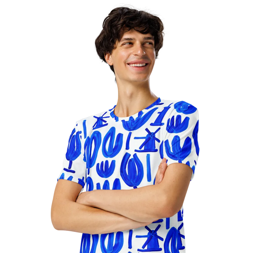 Cobalt Wind Garden on Men's Crew Neck T-Shirt — Left Front
