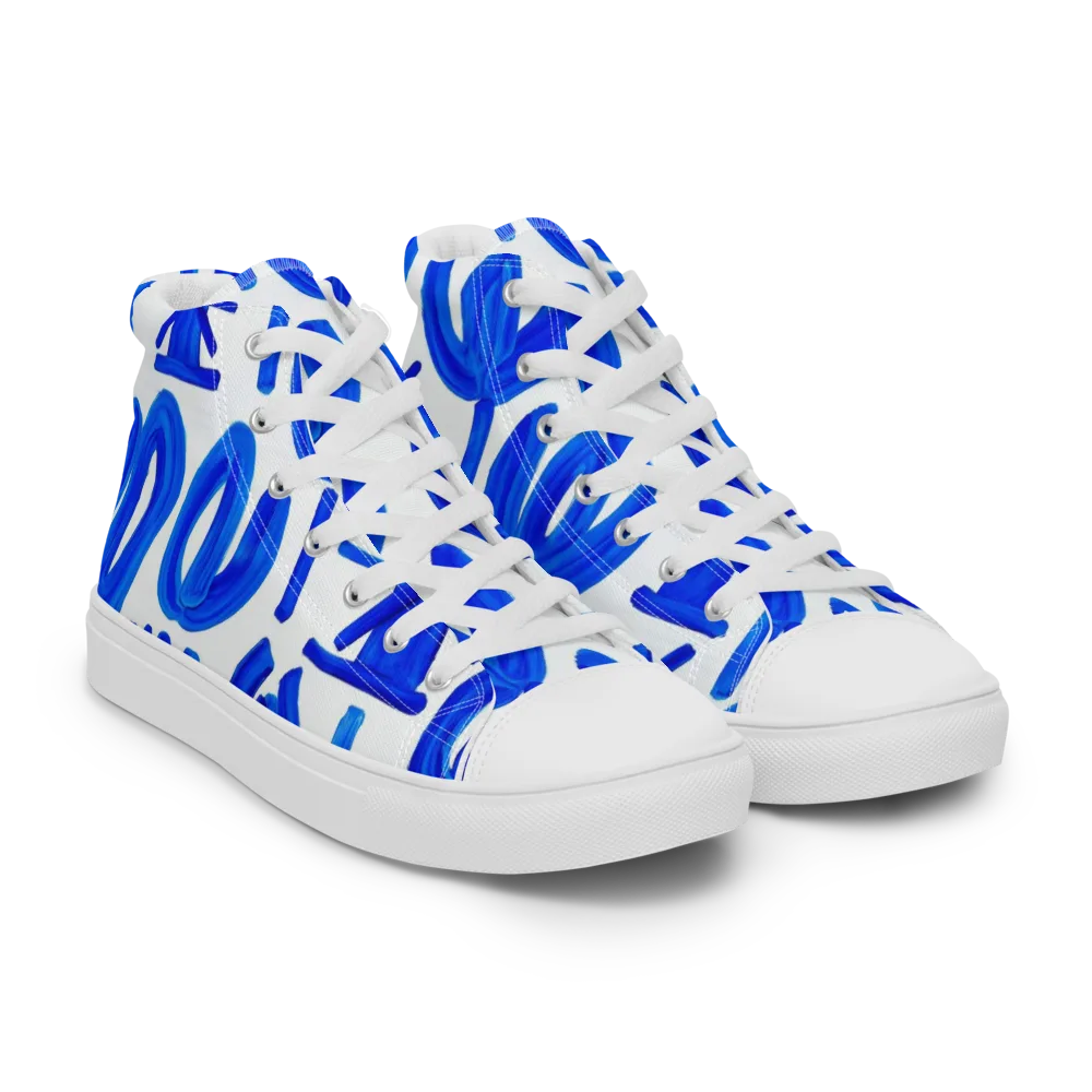 Cobalt Wind Garden on Men's High Top Canvas Shoes — Right Front