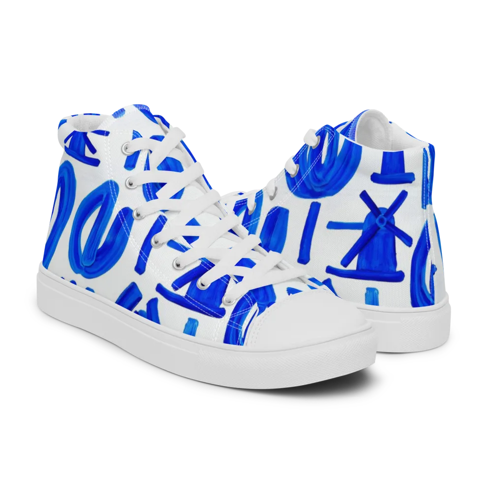 Cobalt Wind Garden on Men's High Top Canvas Shoes — Right