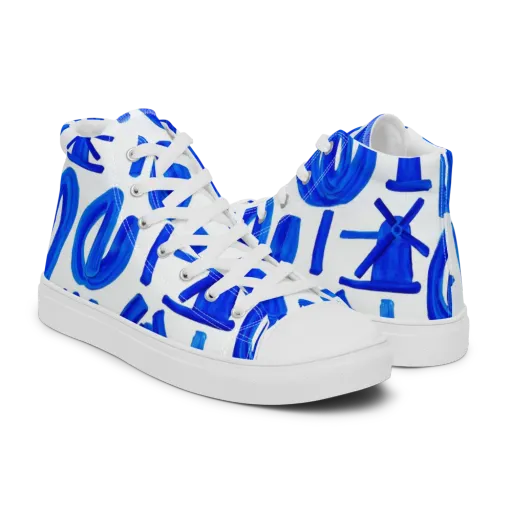 Cobalt Wind Garden on a Men's High Top Canvas Shoes