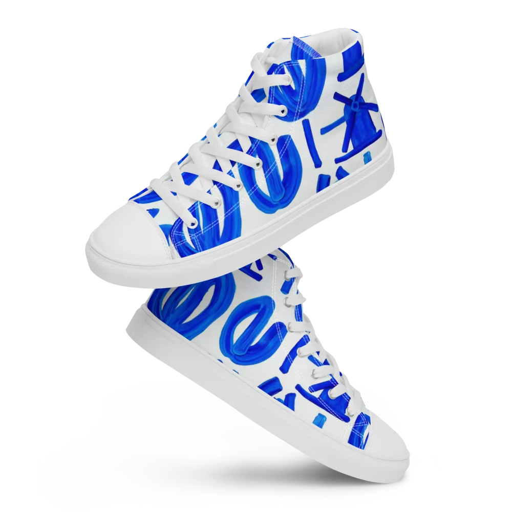 Cobalt Wind Garden on Men's High Top Canvas Shoes — Front