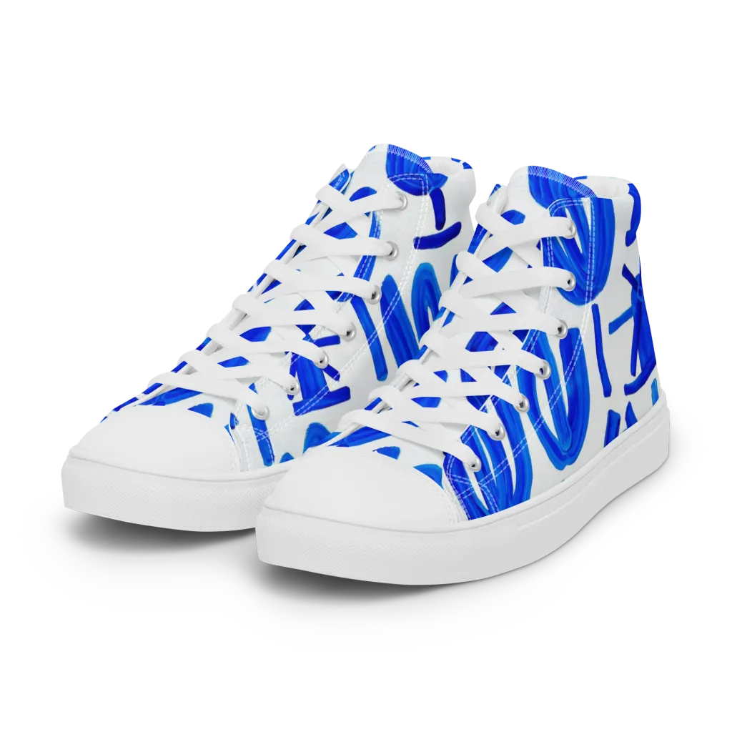 Cobalt Wind Garden on Women's High Top Canvas Shoes — Left Front