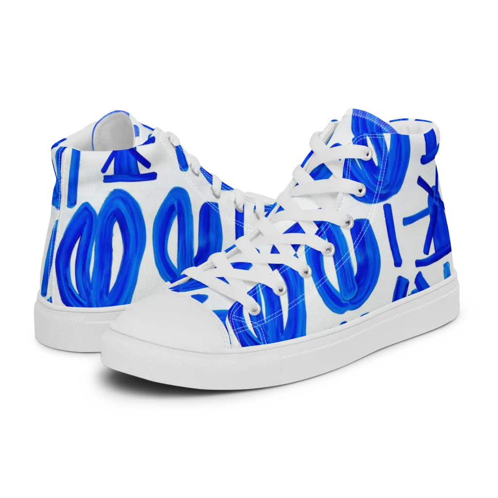 Cobalt Wind Garden on Women's High Top Canvas Shoes — Left
