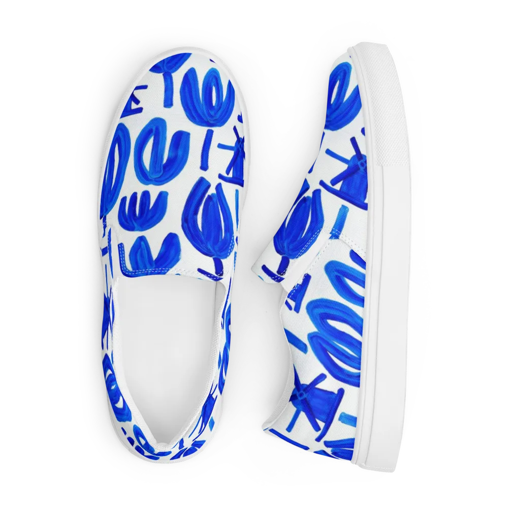 Cobalt Wind Garden on Men's Slip-On Canvas Shoes — Front