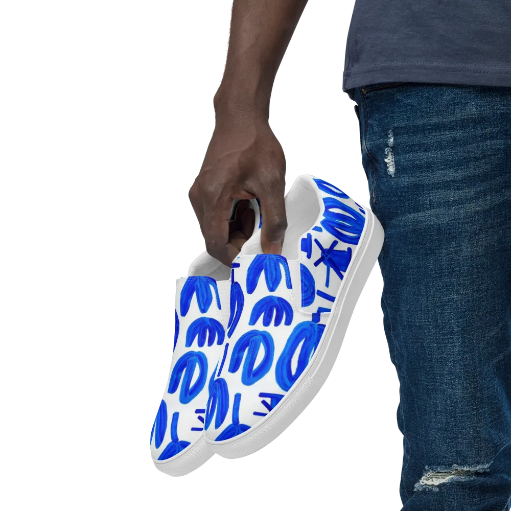 Cobalt Wind Garden on Men's Slip-On Canvas Shoes — Left Front